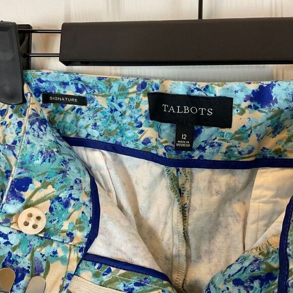 Talbots Signature 12 Blue Watercolor Floral Pant Mid Rise Ankle Career Casual U3 - Picture 11 of 12